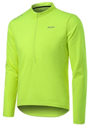ARSUXEO Herren Radfahren Trikot Lange Ärmel MTB Trikot Lose Passform Mountainbike Shirt mit Reißverschlusstasche 6040 Neon-Grün L