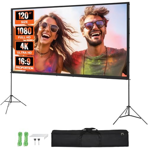 VEVOR Supporto con Schermo di Proiezione Avvolgibile Manuale 120 Pollici 16:9 HD 4K Proiettore Antirughe Tela Ampio Montaggio a Parete Immagine Dettagliata per Home Theater Festa, Telo per Proiettore