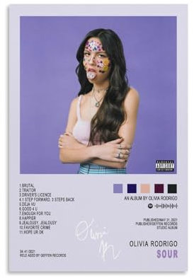 Póster de pared de Olivia Rodrigo Sour para portada de álbum, 30 x 45 cm, decoración moderna para dormitorio familiar