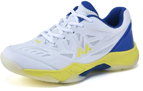 JiuQing Men Women Badminton Shoes Squash Pickleball Sports Shoes Lightweight Indoor Court Shoes,White,6.5 UK