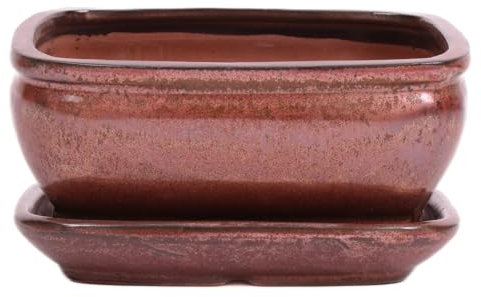 Bonsai-Shopping Bonsai - Schale eckig 16 x 13 x 7.5 cm, Kupfer, mit Untersetzer 23170