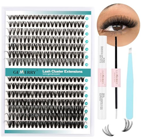 GEMERRY Extension Cils Kit Faux Cils 30D/40D Extension de Cils Bouquet Cils individuel Natural D Curl 10-18mm avec Colle et Scellements Applicateur Pince Kit Faux Cils(30D+40D-D-10-18mm-Set)