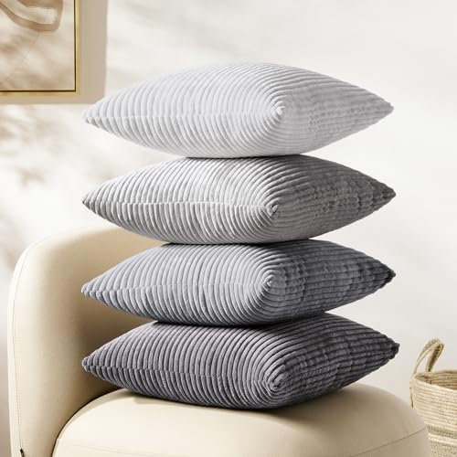 Softalker Cord Kissenbezug 50x50 Grau 4er Set Kissenhülle Kissenbezüge Dekokissen Sofakissen Couchkissen Cushion Covers Winter Herbst Deko für Sofa Wohnzimmer Bett Büro Balkon Aesthetic Zimmer Decor