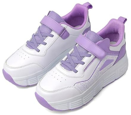 NIKSHI Kinder Schuhe mit Rollen, Skateboardschuhe mit Rollen, Light Rollschuhe Wheels, Sportschuhe Skateboard Outdoor Gymnastik Turnschuhe, für Kinder Mädchen Junge Erwachsene,Purple-35EU
