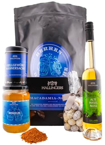 Hallingers Herrenhandtasche XXL - Vatertagsgeschenk Wundertüte XXL Geschenkset Haselnusslikör Gewürz Biergelée & Nougat Mandeln (Bag) - Geschenkideen Weihnachten & Geschenke Adventskalender | Glückwun