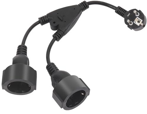 Pfloge® Enchufe Doble para Toma de Corriente, Adaptador de Enchufe 2 en 1 con Cable Flexible, 250 V, 16 A, 3680 W, Aislamiento de PVC, Cable de Extensión Doble para Hogar, Oficina, Cocina, Negro