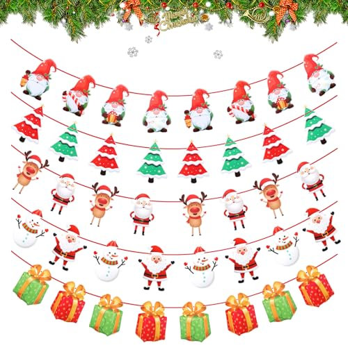 GEEHUA 5 Stück 3 Meter Banner Weihnachten, Papier Weihnachtsbaum Banner Doppelseitig Weihnachten Christmas Weihnachtsbaum Papier Weihnachtsgirlande Christmas Garland Weihnachtsgirlande Papier Banner