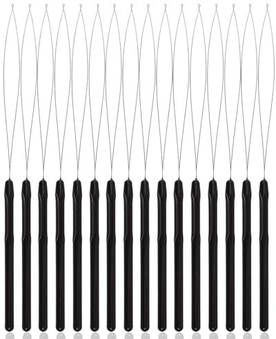 16PCS Hair Extension Beads,Hair Extension Tools, Needle Threader Pulling Hook Tool For Micro Links Hair Feather Extensions Kit Hair Styling Tools Accessory(Black)