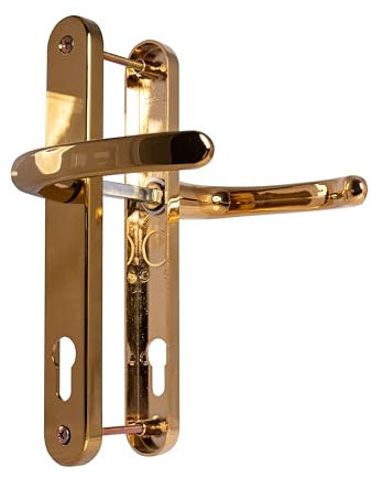 UPVC TSS Door Handle with Lever, PZ Centers, 210mm Backplate, 242x34 UPVC White (Polished Brass), 92mm