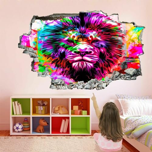 3D-Wandaufkleber mit Löwenmotiv, abnehmbar, Vinyl, zum Abziehen und Aufkleben, Tier-Tattoo für Mädchen, Kinderzimmer, Dekoration, große Größe 109,2 x 71,1 cm (B x H)
