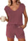 Ekouaer Schlafanzug Damen Baumwolle Pyjamas Set Ärmellos Nachtwäsche Set Zweiteiliger mit Shorty Pyjamahose und Shirt Casual Elastischer Bund Sleepwear Rot M