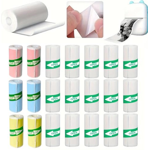 21 Rollen Thermorollen, Thermopapier für Kinder Sofortbildkameras und Bedruckbarer Aufkleber, Mini Thermal Pinter Papier(57 x 25 mm),Drucker für Mini Mobiler Fotodrucker（Nicht selbstklebend）