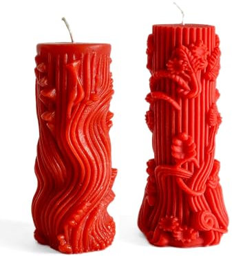 Handgemachte Kerzen aus natürlichem Bienenwachs | Besondere Kerzen Deko | Nachhaltige Kerze für Zuhause & Geschenkideen | Kerzenwachs Natur | Set mit 2 Stück Rot