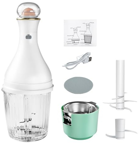 YIWEOG Multifunctional Meat Grinder Vegetable Chopper with 550ml/18.6oz Container 6 2 Dual Head Built-in 2000mAh Reable Electric Mini Food Processor with 3x150ml/5oz Bowl -Slip Mat