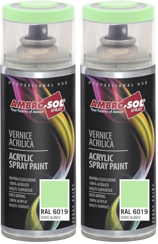 Ambro-Sol - Pintura acrílica en spray, color Verde Blanco, RAL 6019, resultado profesional en múltiples superficies, exteriores e interiores, 400 ml (Paquete de 2)