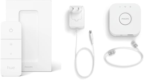 Philips Hue Bridge 2.0 Smart Home Zentrale, kompatibel mit Alexa, Google Assistant & HomeKit + Hue Dimmschalter V2 dimmbare Fernbedienung