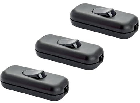 ORION LIGHTSTYLE Zwischenschalter Schnurschalter Schalter für 2 und 3 polige Kabel EIN/AUS Funktion Gehäuse Wippschalter 2A für Stehlampen, Tischlampen, 3 Stück (Schwarz)