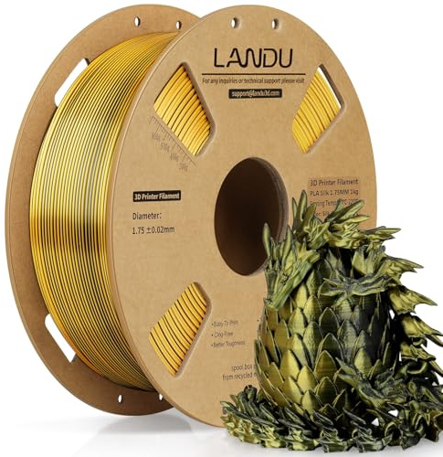 LANDU Silk Dual Color PLA Filament 1.75mm 3D Drucker Filament PLA Shiny Filament 1kg Multiple Color PLA Filament Maßgenauigkeit +/- 0.02 mm,1KG Spool (2.2lbs) Schwarz Gold