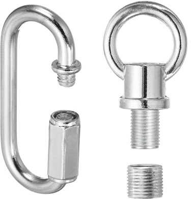 PATIKIL M10 Fine Thread Lamp Female Loop Holder with M12 Adapter Chain Quick Link, Lifting Eye Nut Hook Ring Structural Support to Chandelier, 44 lbs Load Chrome Color
