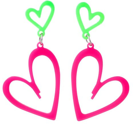 Mikovivi Neon-Herz-Ohrringe für Damen, Retro-Acryl-Tropfenohrringe im 80er- und 90er-Jahre-Stil Party-Accessoires Perfekt für den Sommer und Kostüme (Pink, Grün)