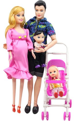 Csafyrt Ensemble de Famille de Maisons de poupée, poupée Enceinte avec 2 Enfants et bébé dans maman's Ventre et père Caoutchouc Enceinte mère Jouet créativité