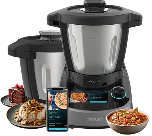 Cecotec Robot de Cocina Multifunción con Dispensador de Alimentos Mambo Touch con Jarra Habana Pro. 37 Funciones, Pantalla Táctil, App Mambo, 3.3L, Báscula, Autolimpieza, Jarra Cerámica