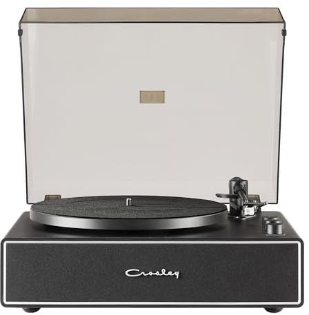 Crosley CR6046A-BKSL Stave 2-Speed Bluetooth Record Player Turntable with Built-in Speakers, Black