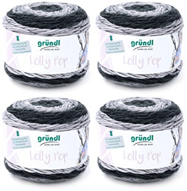 Gründl Wolle Lolly Pop - dicke Wolle zum Häkeln und Stricken mit Farbverlauf - Strickgarn - Weich und hautfreundlich - 100 % Polyacryl - 4 Knäuel 150 g / 240 m - Nadelstärke 5 - 6 - Black Swirl