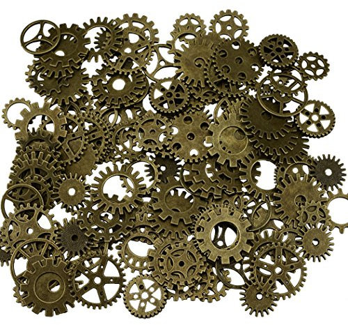200 Gramm sortierte Vintage Bronze Metall Steampunk Schmuck machen Charms Cog Watch Wheel (Bronze)