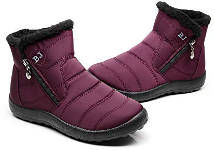Stivaletti Donna, Popoti Stivali Inverno Caldo Neve Stivaletti Imbottiti di Cotone Appartamenti Stivaletti Antiscivolo Cerniera Casual Camminate All'aperto (Vino Rosso-1, 40)