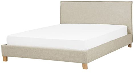 Klassisches Polsterbett Doppelbett hohes Kopfteil Polsterbezug beige Sennez