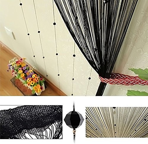 LNIMIKIY Perlenvorhänge, Tropfen-Design, Quaste, Panel, Trennwand, Tür- oder Fenstervorhang, dekorativer Quastenband, für Wohnzimmer, Schlafzimmer, 1 m x 2 m (schwarz)