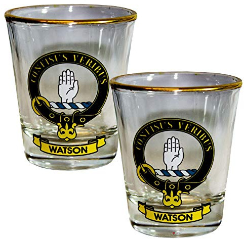 I LUV LTD Shot Glass Wee Dram Watson Clan Crest Set of 2 Whisky Tots