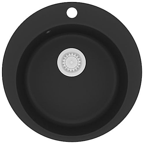 vidaXL Fregadero de Cocina de 1 Seno Redondo Granito Negro Lavaplatos Encimera