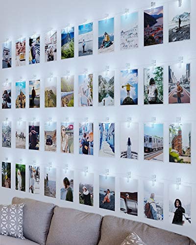 litogo LED Fotoclips Lichterkette für Zimmer Deko, 10M 100LED Lichterkette mit 60 Klammern für Fotos Lichterkette Wand Lichterkette Bilder für Wohnzimmer, Weihnachten, Hochzeiten Kaltes Weiß