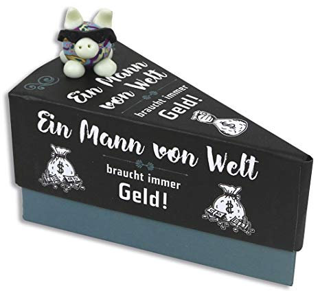 KAMACA Geschenkschachtel Tortenstück Geschenkverpackung für Geld Gutscheine kleine Geschenke mit Glücksbringer Geburtstag Männer Frauen Weihnachten Geldgeschenke (Geschenkschachtel EIN Mann von Welt)