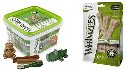 WHIMZEES Gemischte Vielfaltsbox + Reisknochen, natürliche, glutenfreie Zahnpflegesnacks für große Hunde, 23 Stück