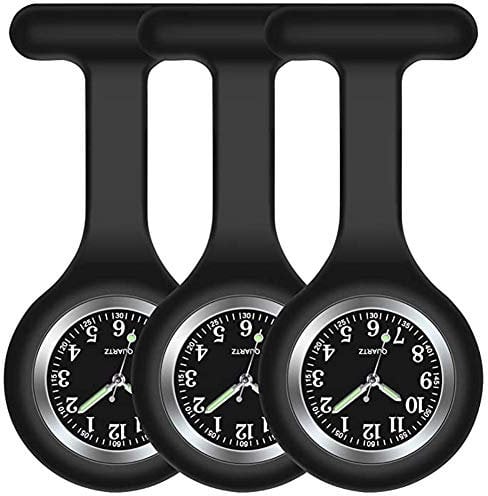 SibyTech Krankenschwester Ansteckuhr fob,Silikon mit Pin/Clip,Glow Pointer im Dunkeln,Infektionskontrolle Design,Analog-digital,Quarzwerk,Arzt Sanitäter medizinische Brosche Fob Uhr (Schwarz)