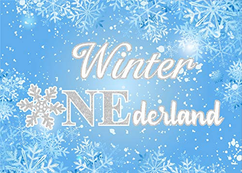 Kreatwow Winter Wonderland Backdrop for 1st Birthday Blue Onederland 1st Birthday Decorations Supplies for Boy Girl Snowflake Photography Background Banner Christmas Photo Booth Prop 7x5 ft