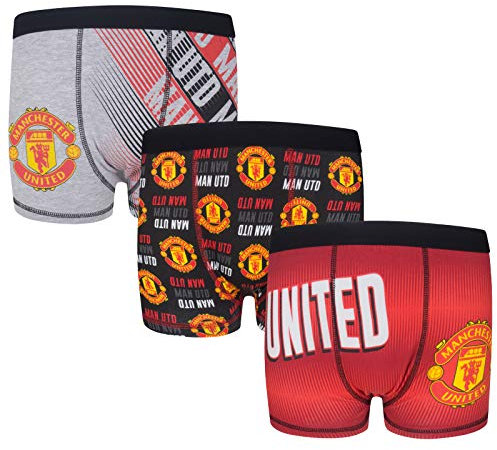 Manchester United FC Official Gift 3 Pack Boys Crest Boxer Shorts 11-12 Years