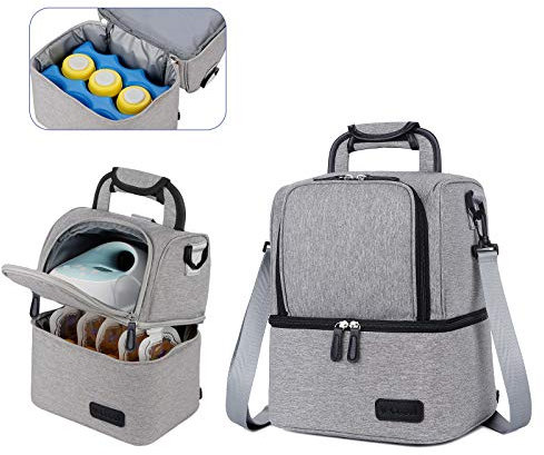 V-COOOL Breast Pump Backpack, Cooler Bag and Moistureproof Lunch Bag Double Layer for Work Moms(Gray)