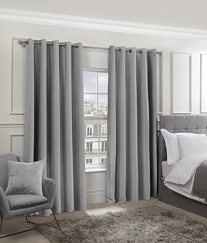 Emma Barclay Cali Eyelet - Woven Thermal Blackout Eyelet Curtains in Grey - Width 66 x Drop 54 (168 x 137cm)