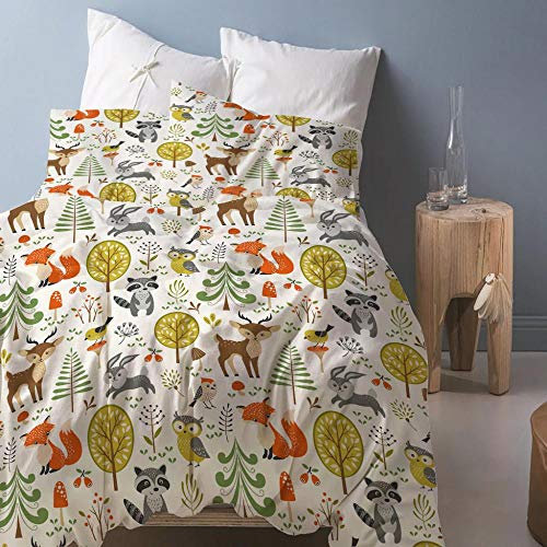 ZPOEQW Ensemble De Literie 1 Personne Housse De Couette Bebe Enfant 140X200 3 Pièces 3D Renard Animal De La Forêt Imprimé Parure De Lit en Microfibre avec Fermeture Éclair Et 2 Taies D'Oreillers