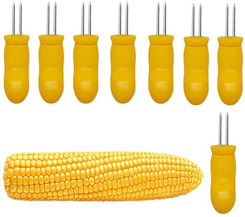 8 Interlocking Corn Holders Stainless Steel Cob Forks, Twin Prong Sweetcorn Skewers for Home and Camping BBQ Grill