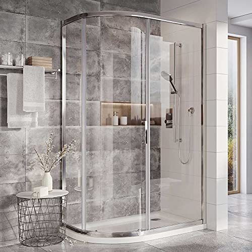 Lillie Bathroom Quadrant Single Sliding Door Shower Enclosure Universally Handed Aluminium Profile Toughened Glass – 1000 x 900mm