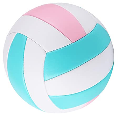 Perfeclan Standardgröße 5 Indoor Volleyball Weicher Freizeitball mit Ballpumpe Spielpool Gym Teenager, Rosa Grün Weiß
