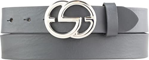 BELTINGER Damen-Gürtel EMIL aus Vollrindleder 3 cm | Schmaler Ledergürtel für Damen 30mm | Silber glänzend | Dunkelgrau 85cm
