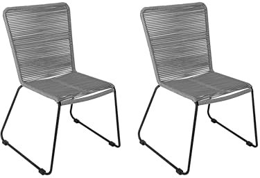 SAM 2er Set Outdoor-Seilstuhl ISRA, Seilbespannung aus Polyester, Farbe Grau, schwarzes Eisen-Gestell, Gartenstuhl/Rope Chair im modernen Design, für Balkon & Terrasse und Garten