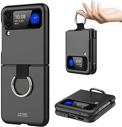 HORTENSE RankOne Hülle für Samsung Galaxy Z Flip4 5G 6.7 Cover, Ultradünne Hartschale mit Ring Schwarz