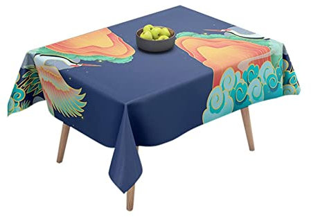 EHOMERY Nappe Table Design Nappe Tissus Grise Motif De Style Chinois Nappes pour Table Basse Nappe Rectangulaire Style Campagne Modèle 2 Décoration De Protection De Table 100X140Cm